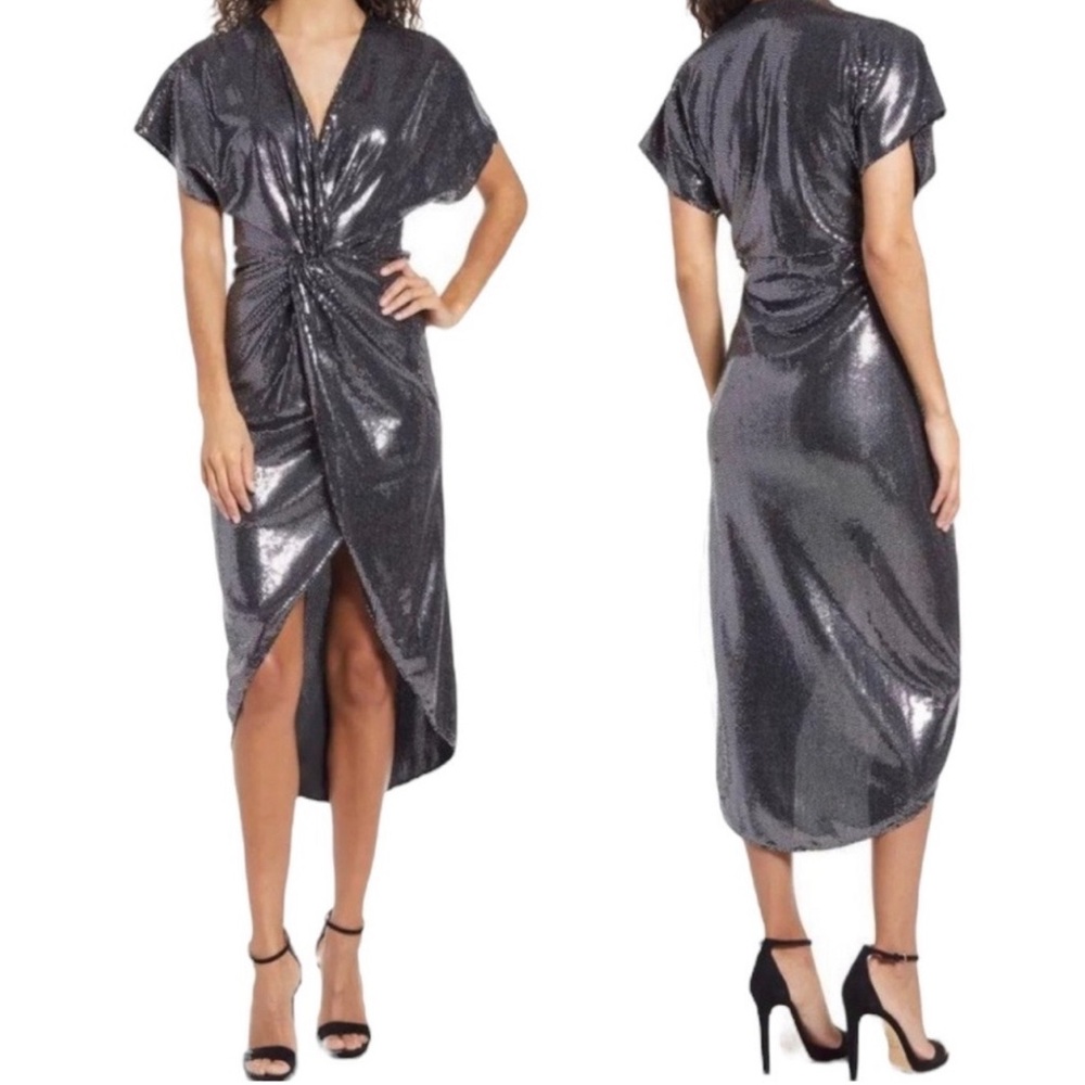 SAYLOR Roslynn Sequin Cross Front High/ Low Dress